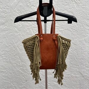 Stylish Tan and Brown Woven Handbag